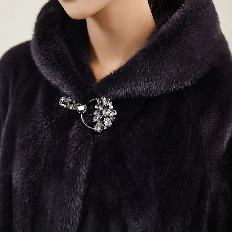 Mink Fur Velvet Jacket Real Fur Coat Double-faced Female Elegant Winter Coat Women Hooded Tops Long Coats Women Tops ZT262