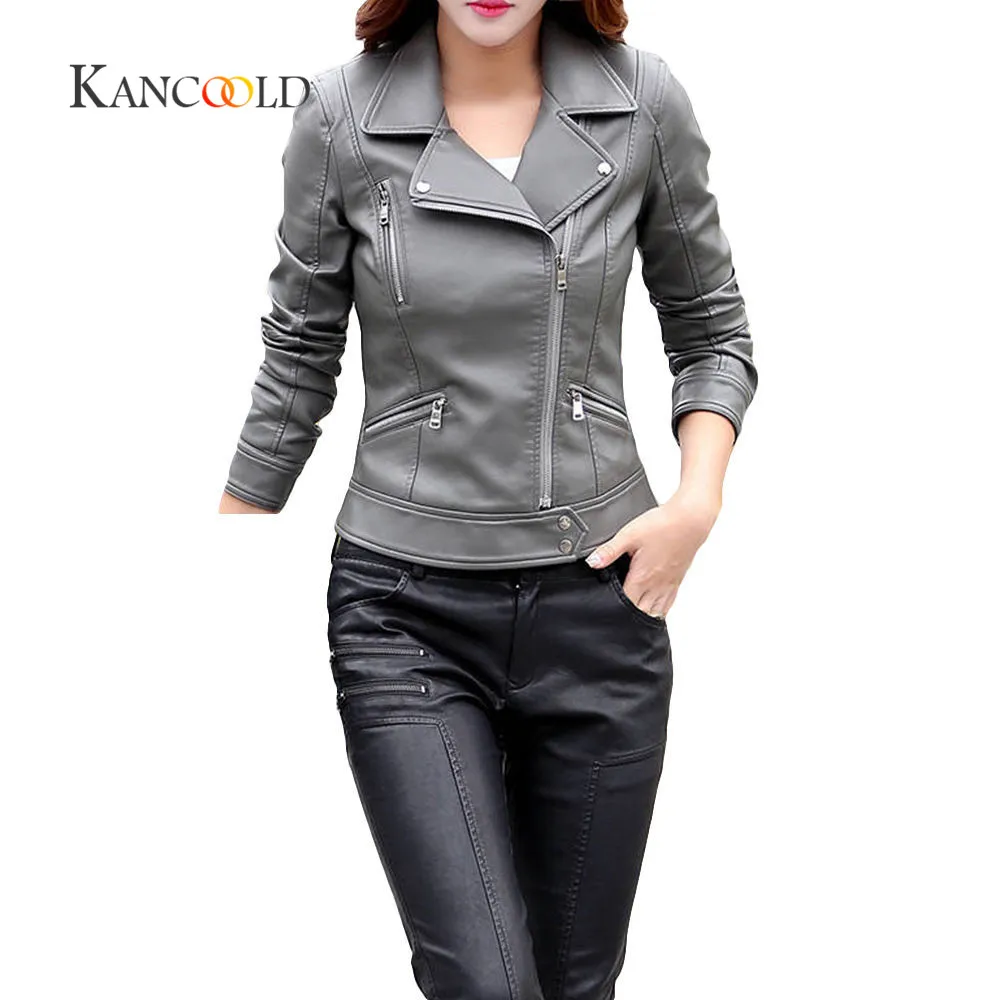 KANCOOLD 2017 Schwarz Plus GroBe Mode Herbst Winter Frauen Leder Mantel Weibliche Dunne Kurze Lederjacke oberbekleidung Oct4|leder mantel| |