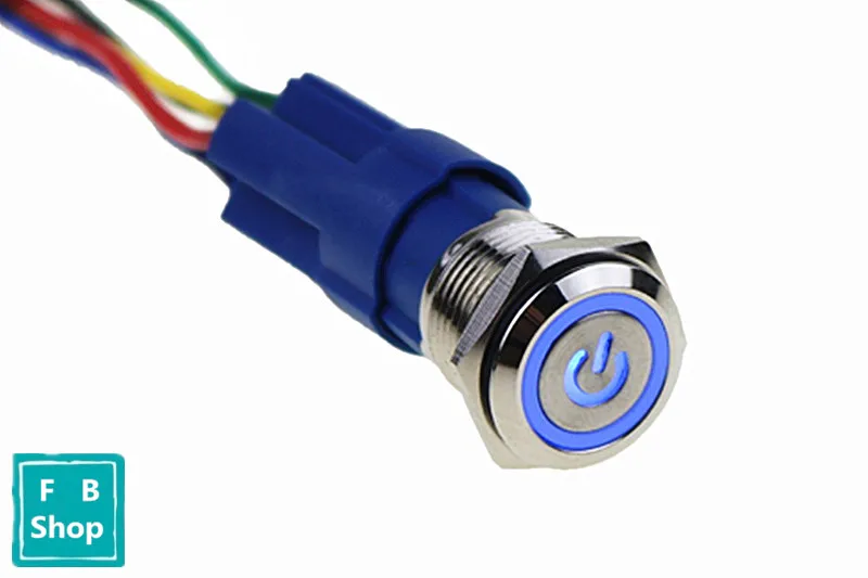 Металлический кнопочный переключатель с светильник кой 16 мм плоская головка