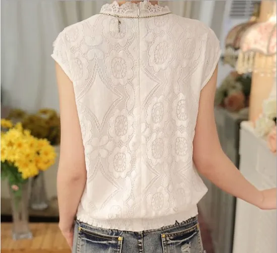 Женская блузка шифоновая кружевная рубашка без рукавов повседневная свободная