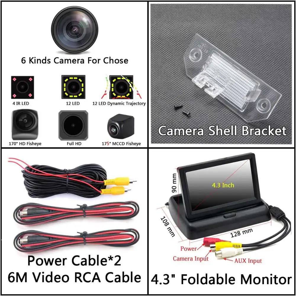 Camera 4.3 inch Fold 175 градусов MCCD Fisheye Starlight 12LED треков Full HD автомобиля обратный заднего вида Камера для Ford Focus 2 MK2 Седан C-Max C - Название цвета: Camera 4.3 inch Fold