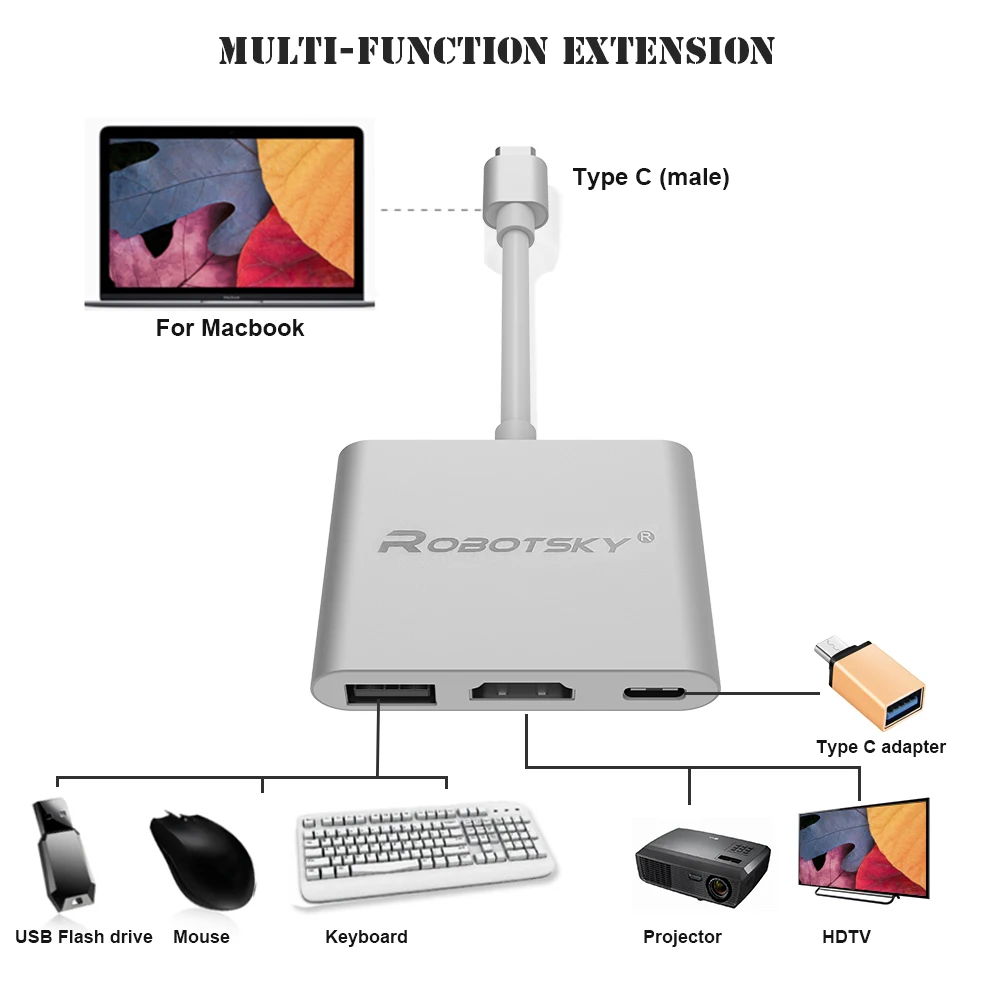 USB 3,1 type-C до 2K HDMI USB 3,0 USB-C многопортовый зарядный порт OTG Кабель-адаптер для Macbook 1" цифровой камеры HDTV проектор