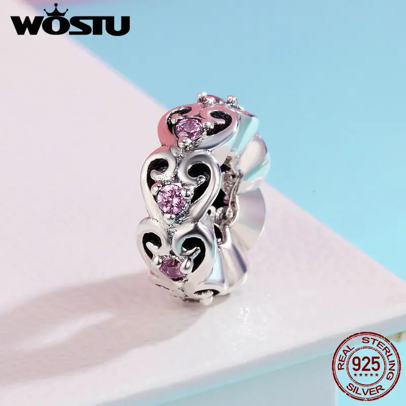 WOSTU, романтические, из натуральной 925 пробы, серебряные, штабелируемые, сердце, пот, любовь, бусины, подходят для женщин, браслеты с подвесками, сделай сам, ювелирные изделия, FIC339
