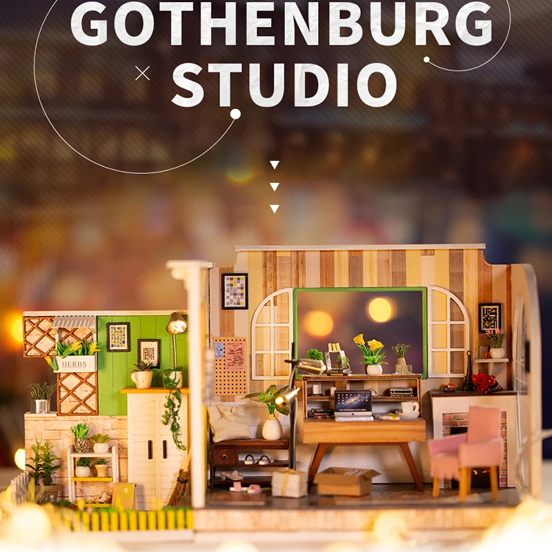 

New Wooden Diy Doll house Toy Miniature Box Puzzle Dollhouse Diy Kit Furniture GOTHENBURG STUDIO