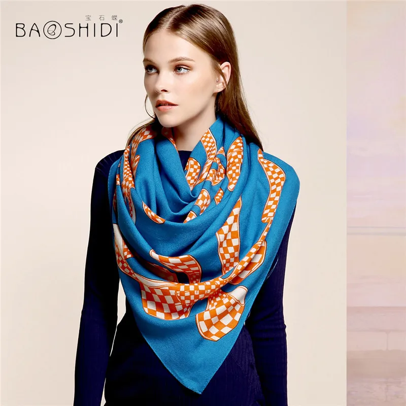 [BAOSHIDI] шарфы из 100% шерсти роскошного бренда зимний женский шарф шаль