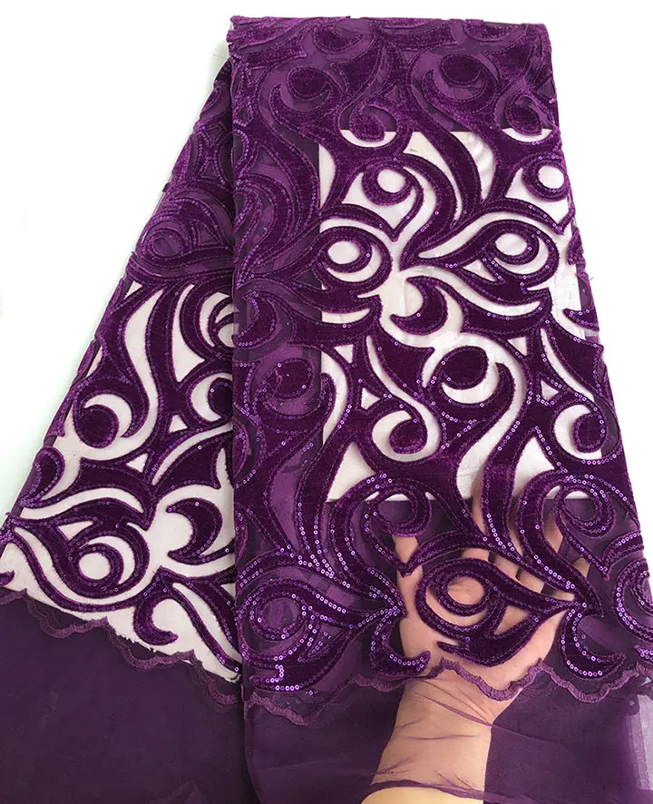 Purple 5 ярдов блестки Африканский Handcut бархат кружевной французский Тюль кружевная ткань уникальный 6274 wise выбор - Цвет: Purple