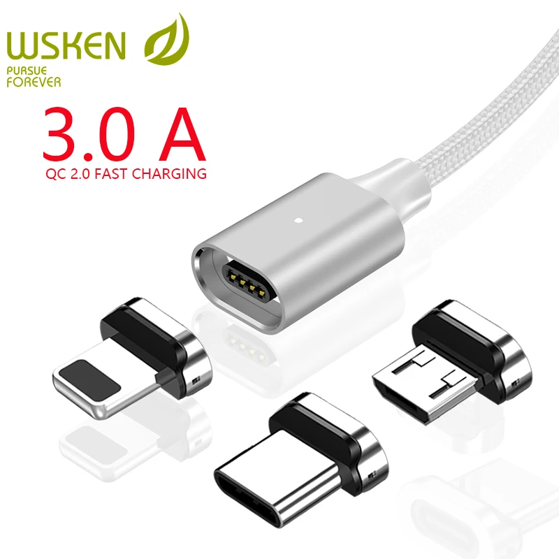 WSKEN X2 usb type C Micro USB Магнитный кабель для iPhone XR XS зарядный кабель 3A Быстрая зарядка для Sansung S9 type-C USB-C адаптер