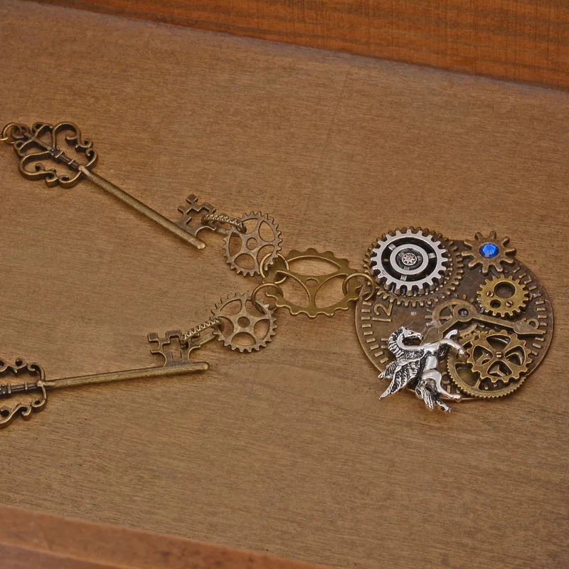 Подвеска в виде ключа и шестеренки с подвеской летающей лошади|designer necklace|fashion