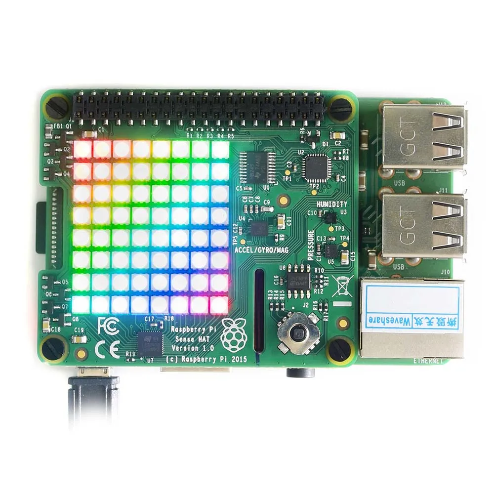 Wavesahre Sense Hat для Raspberry Pi дополнительная плата с 8*8 светодиодная RGB Матрица Джойстик