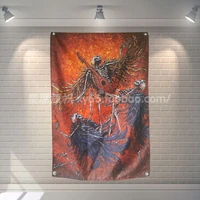 retro industrial style skeleton rock band poster scrolls bar cafes restaurant home decor banners hanging art waterproof cloth