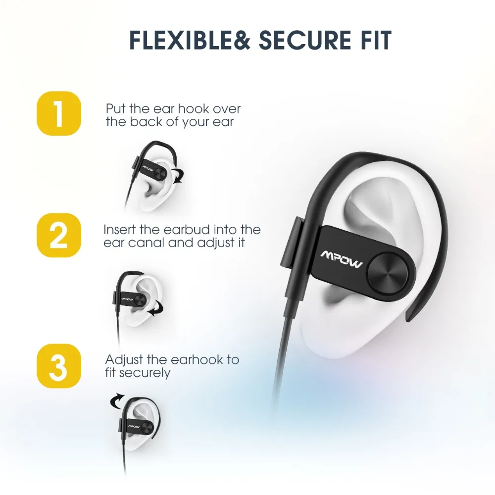 Расширенные наушники Mpow D2 Bluetooth Ipx7 водонепроницаемые беспроводные супер длинные