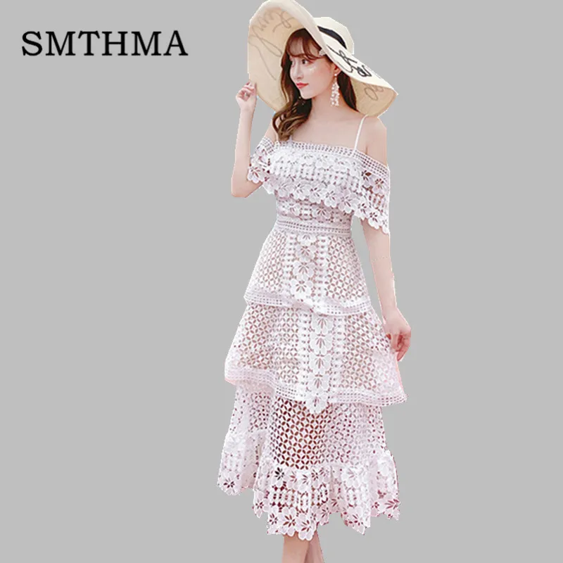 Photo Color SMTHMA Новое поступление модное сексуальное платье с открытыми плечами женское кружевное длинное платье Высокое качество подиумное вечернее платье - Цвет: Photo Color