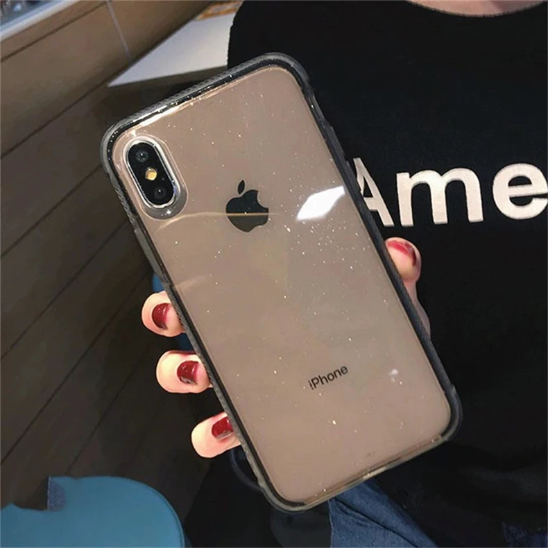 Блестящий чехол для телефона iPhone XS Max X противоударный прозрачный мягкий из ТПУ с