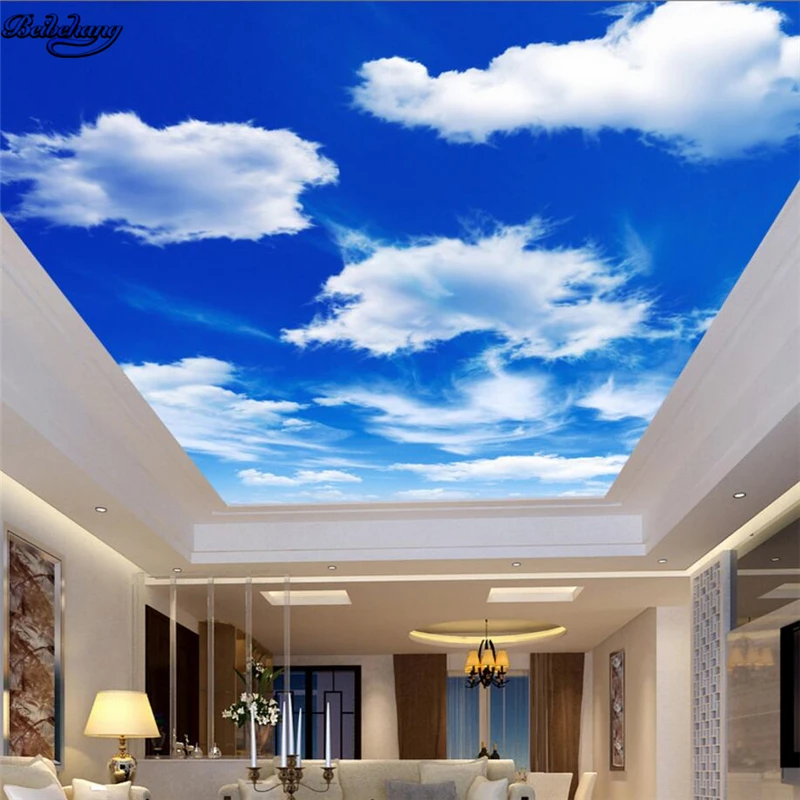 

beibehang Large Custom Wallpapers HD Blue Sky White Cloud Living Room Bedroom Ceiling Zenith Mural Decorations
