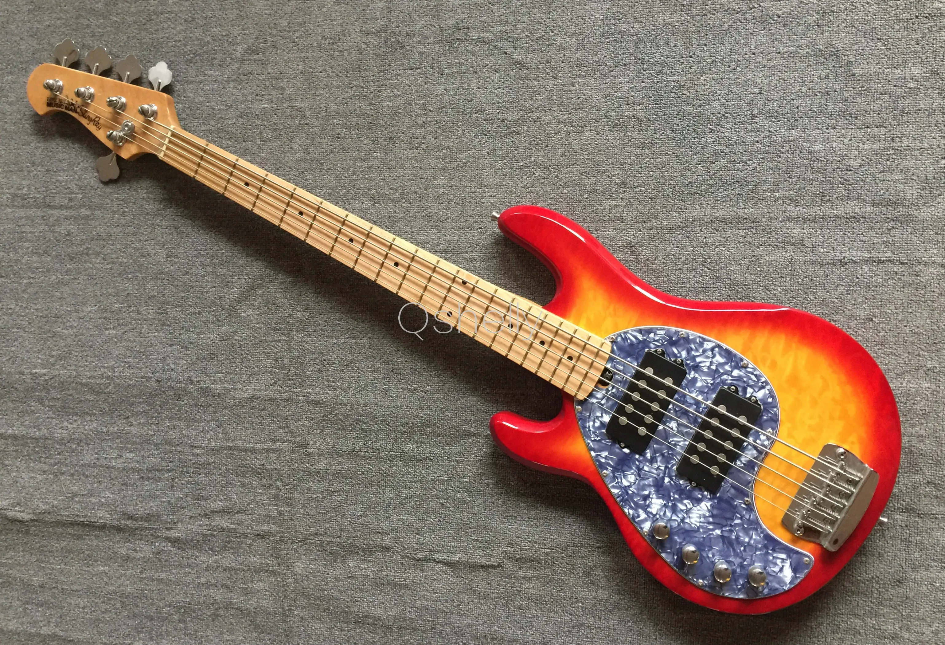 Высокое качество QShelly custom left hande 5 струн StringRay MC Красный Стеганый Клен Топ