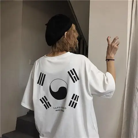 3 Корейский Harajuku BF футболка с принтом Мужская женская летняя Ins хип хоп свободные футболки большого размера Мужская Повседневная футболка уличная Мужская - Цвет: 3