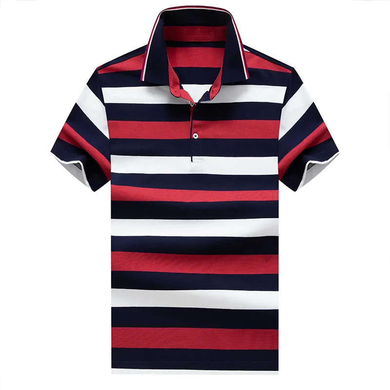 Мужская Повседневная рубашка поло из 85% хлопка деловая в полоску с короткими