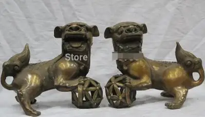 10 &quotкитайские из чистой бронзы шелковые цветочные корзины Шелковый шар лев одна