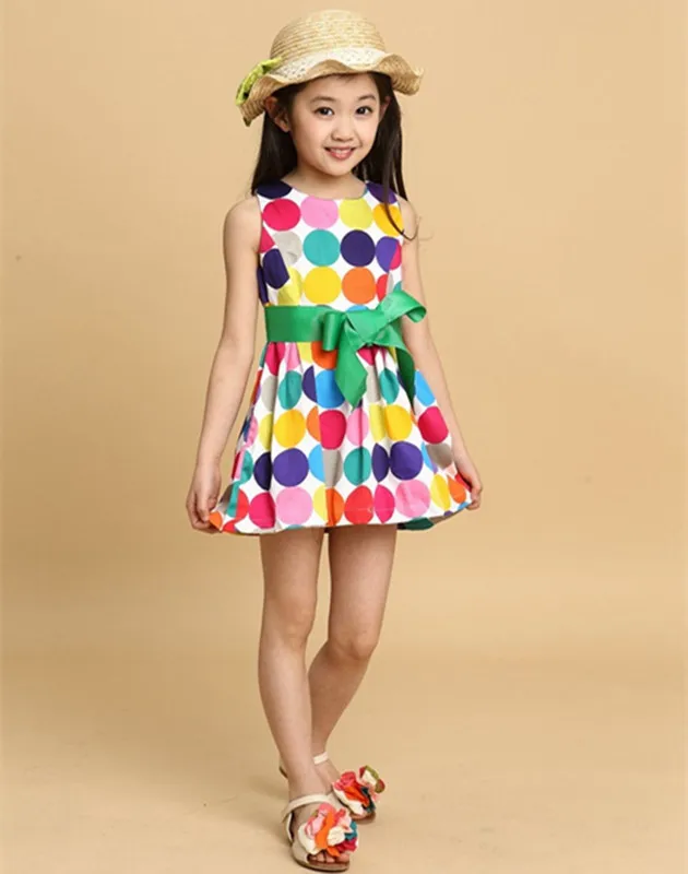 2021 new summer girls dress toddler vest 4 5 6 7 8 9 10 11 12 years old kids rainbow dot Bow Princess Wedding | Детская одежда и