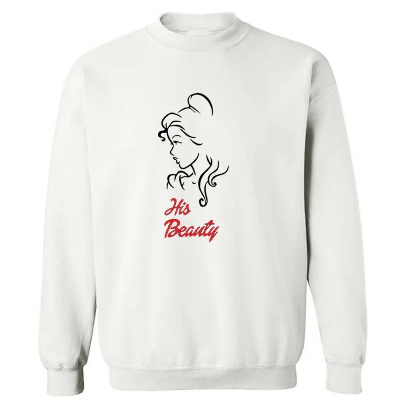 143QLWWhite EnjoytheSpirit Пара Толстовка его красавица ее чудовище пары Crewneck унисекс джемперы с длинным рукавом хлопок полиэстер зима теплый - Цвет: 143QLWWhite