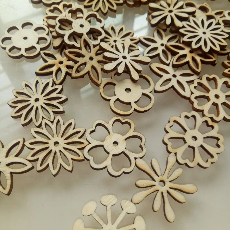 50PC cartoon wooden openwork flower piece hand-made graffiti hand-painted material