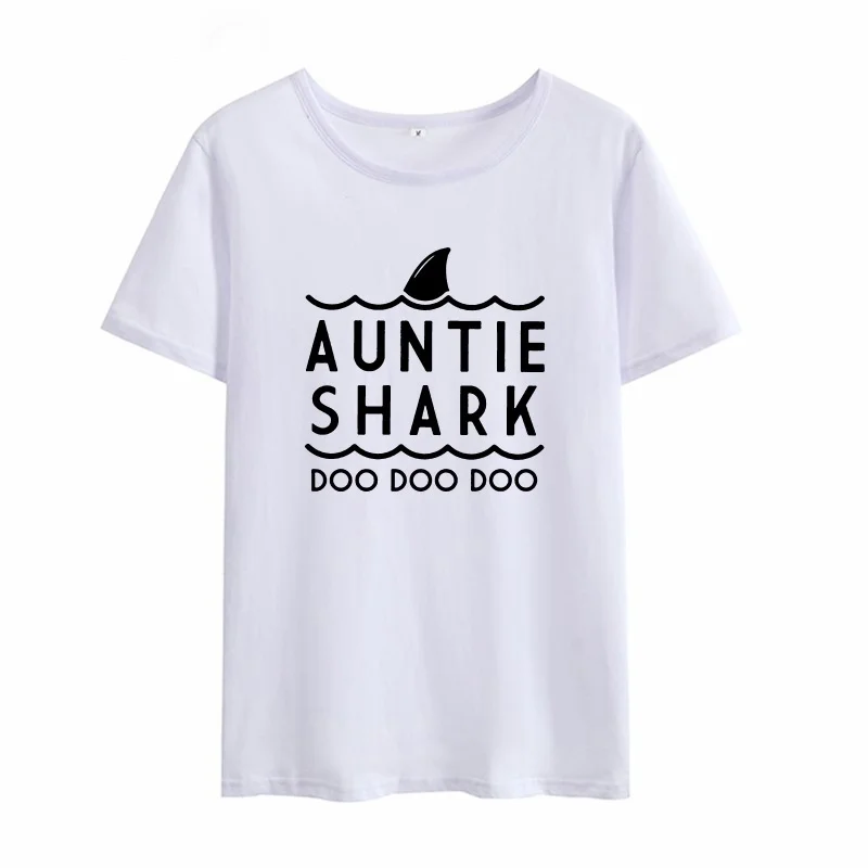 AUNTIE SHARK стильные футболки для женщин летние с круглым вырезом и коротким рукавом
