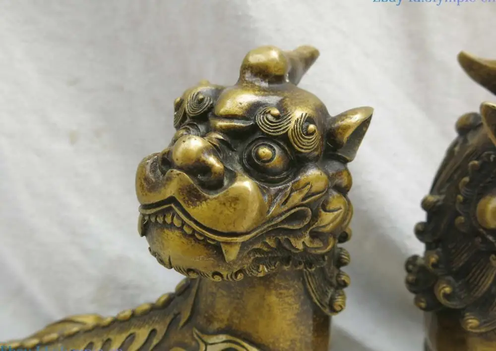 Fine brass copper Town house Foo Dogs lions sculpture pair China luck Statues | Дом и сад