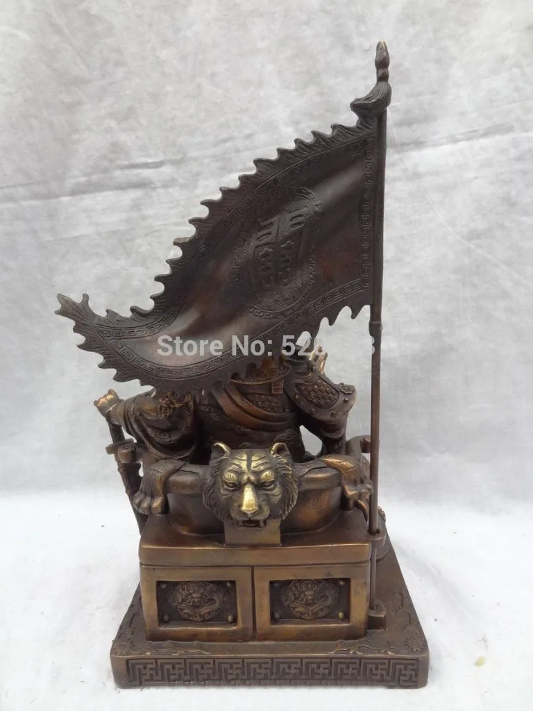 12&quot Chinese Bronze Dragon Head Warrior King Protect GuanGong GuanYu God Statue | Дом и сад