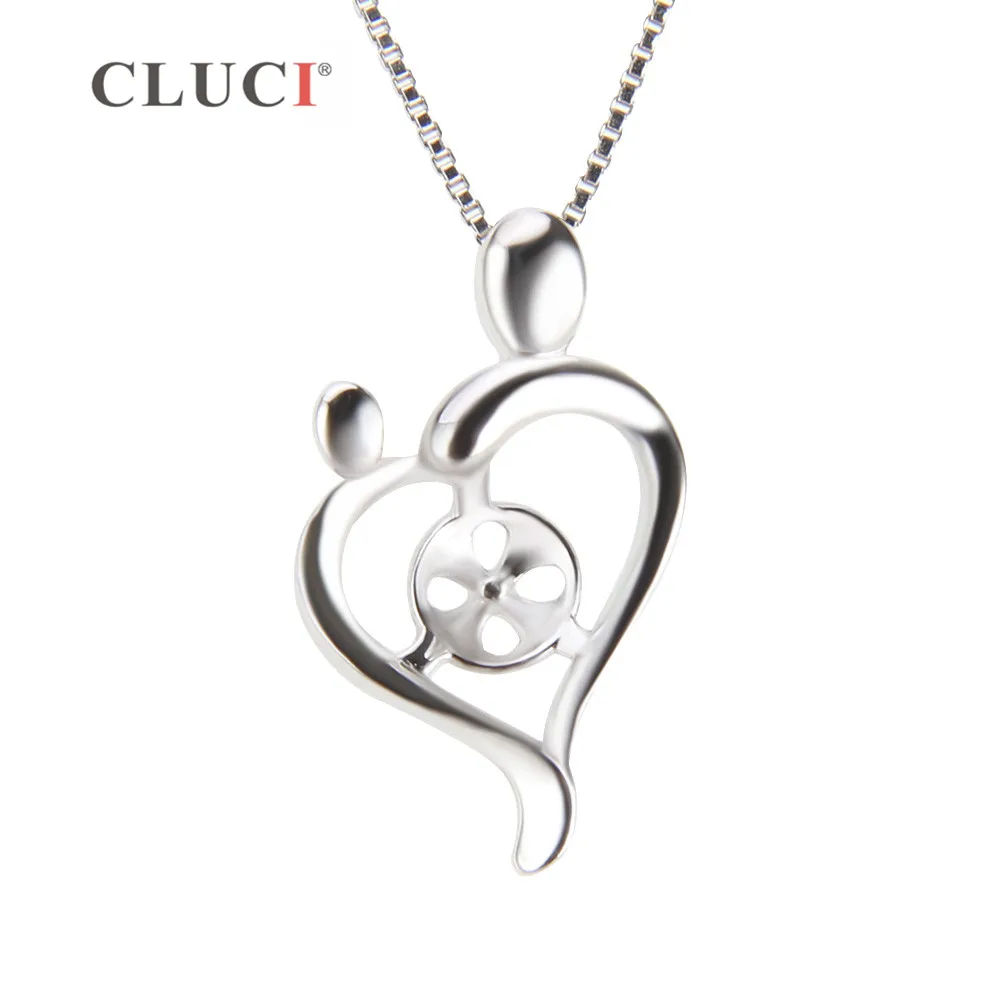 

CLUCI 925 Silver Sterling mother and child Charm Pendant Mounting Women Necklace Gift for Mother's day Family Jewelry SP204SB