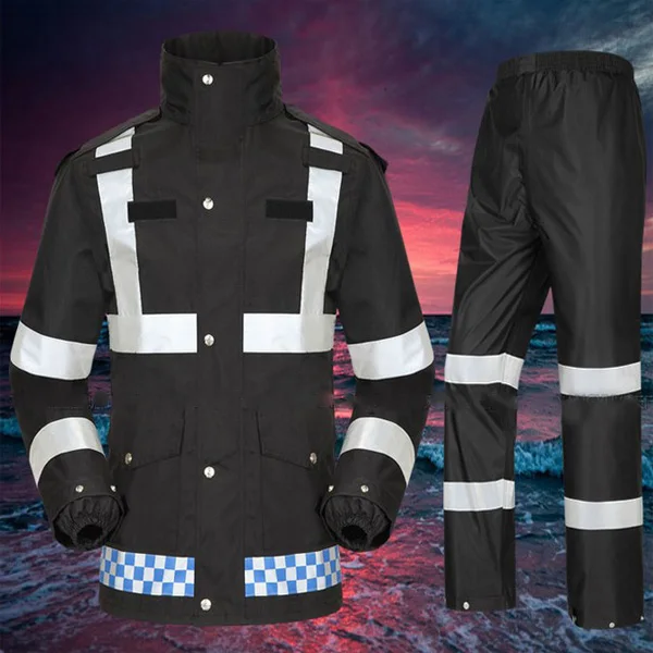 Balck suit Hi vis плащ-дождевик EN471 Водонепроницаемый защитный светоотражающий жилет непромокаемые штаны непромокаемая куртка - Цвет: Balck suit