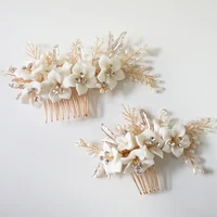 porcelain floral bridal headpiece handmade wedding hair comb set women hair accessories brides hair jewelry