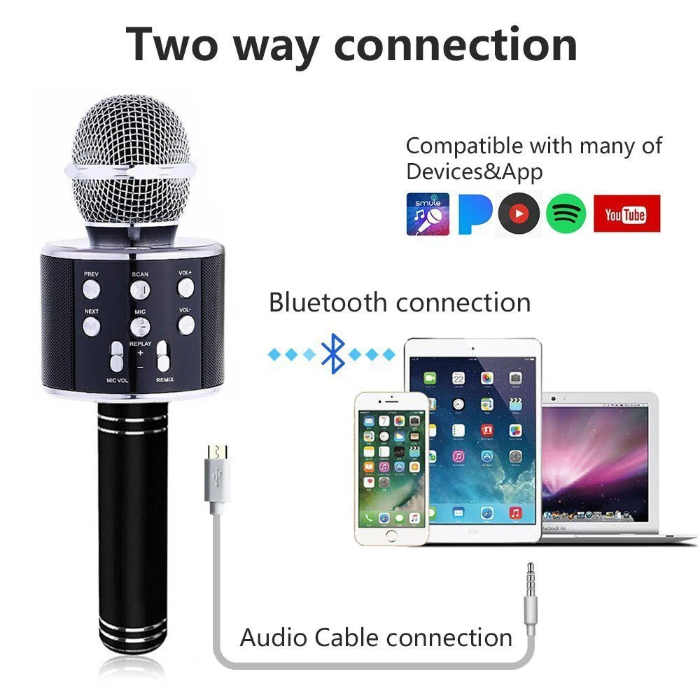Микрофон караоке беспроводной W/Bluetooth динамик Instagram 5000+ лайков iPhone Android PC смартфон портативный ручной микрофон
