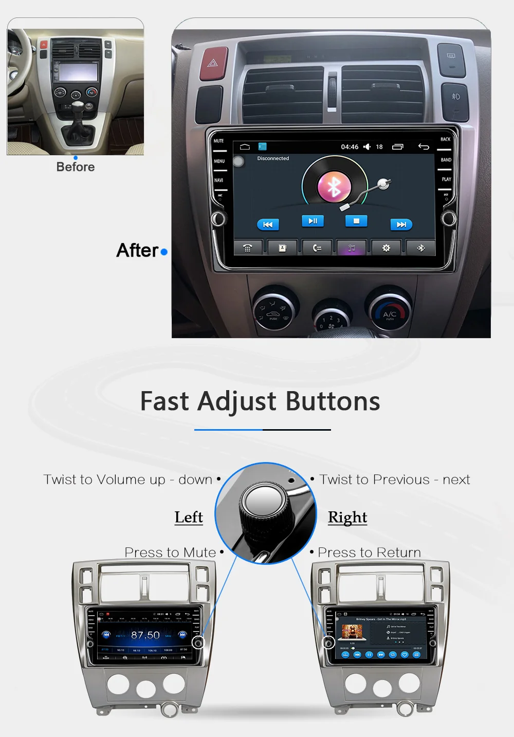 FUNROVER " Android 8,0 автомобильный Радио Мультимедиа dvd для hyundai Tucson 2006- 2 din головное устройство навигатор с GPS, dvd стерео плеер FM