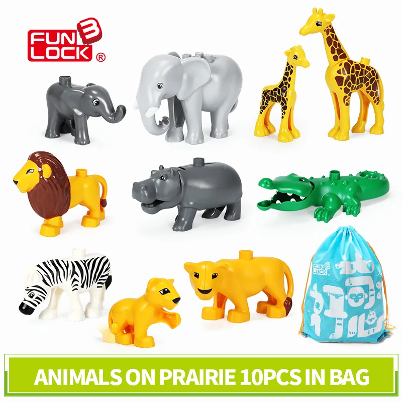 Конструктор Funlock Duplo игрушки животные на прерии 10 шт. в сумке креативные сборные