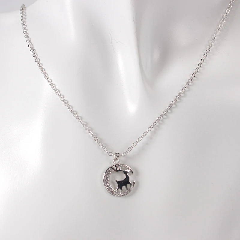 Милое ожерелье с подвеской в виде оленя Луны циркония 925 пробы Серебряное колье
