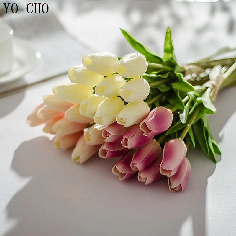 YO CHO 31pcs/lot Real Touch Wedding Flowe PU Tulips Artificial Flowers Home Festival Decoration Birthday Party Decorations Adult
