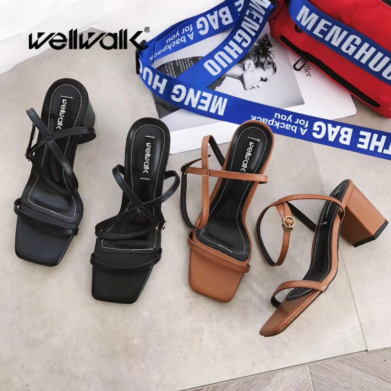 Wellwalk/женские босоножки шлепанцы на массивном каблуке женские летние ползунки