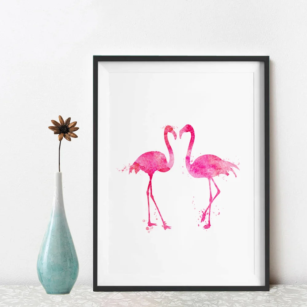 Фламинго пара художественный принт современное искусство Декор розовый