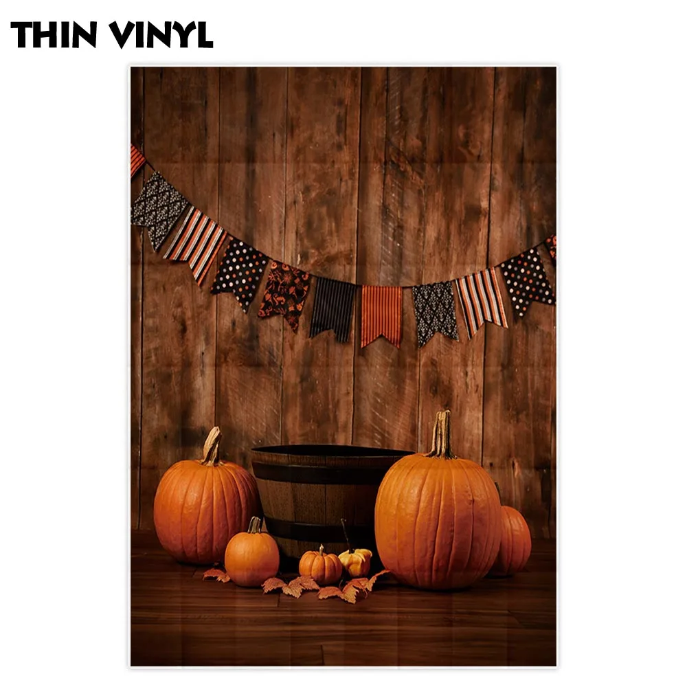 Funnytree backdrop for photo studio Halloween vintage wood wall pumpkin tub flag baby shower photography background photocall |