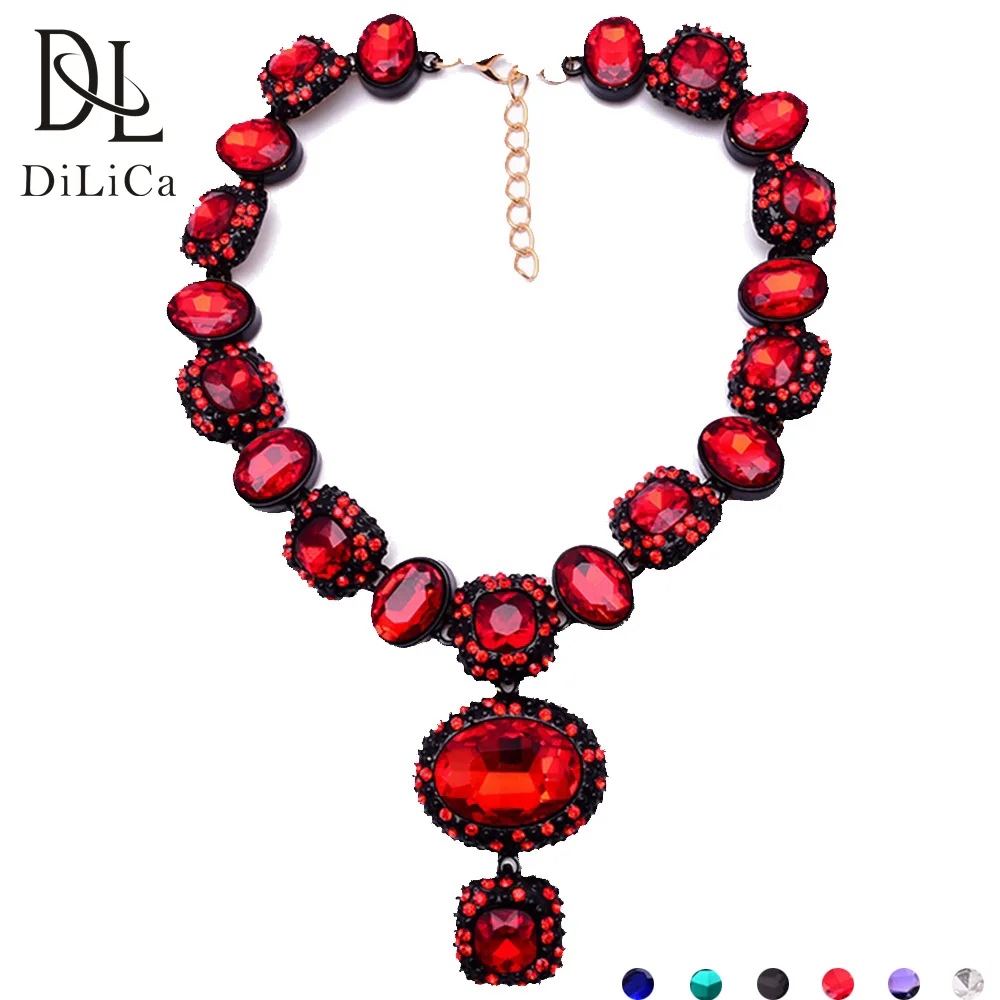 

DiLiCa Gorgeous Crystal Chokers Necklaces for Women Geometric Statement Necklace Pendant Red Green Choker Necklace Jewelry