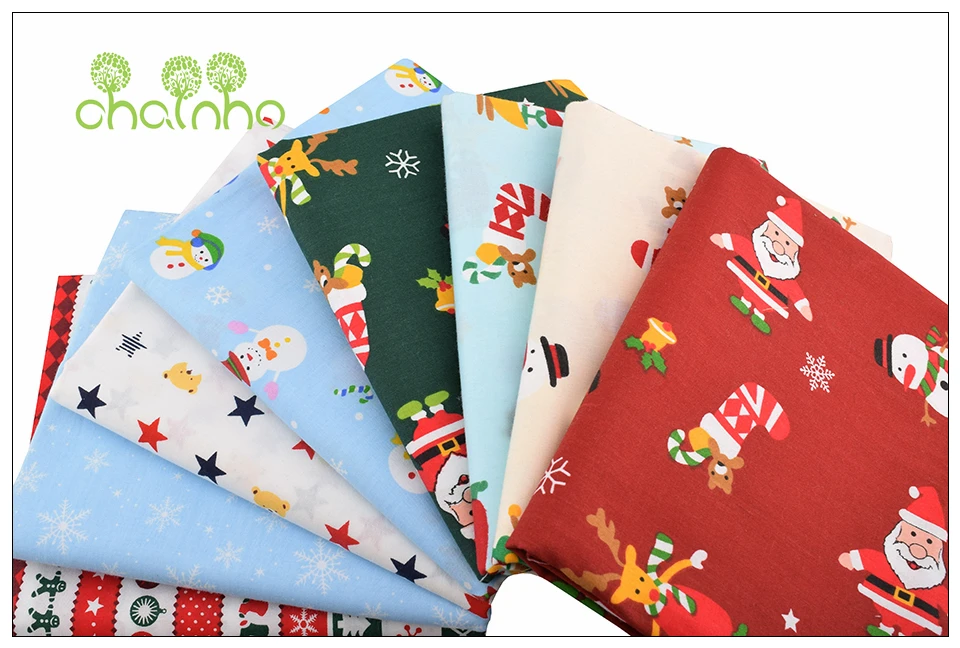 Chainho, 8 шт./лот, серия Merry Christmas, саржевая хлопковая ткань с принтом, Лоскутная Ткань для шитья и шитья, материал для детей и малышей