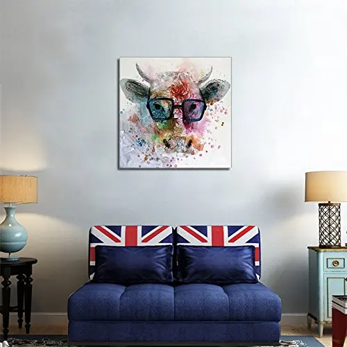 Large Size 100% Hand Painted Animal Oil Painting Smart Bull Glasses Unframed Cheap Price for Living Room Unique Gift Art | Дом и сад