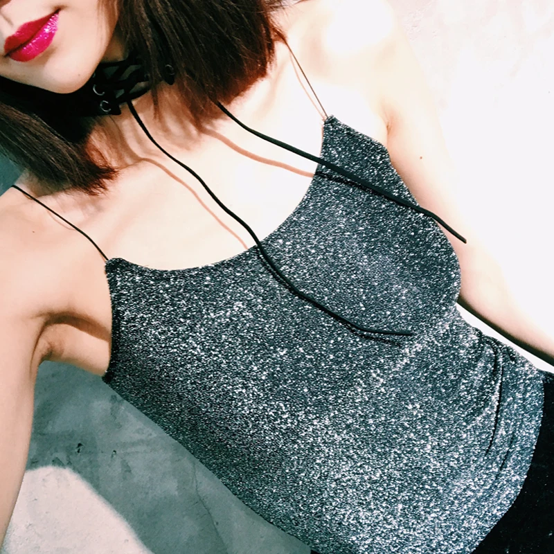 Сексуальная Bling Новинка футболки поступления 2018 Лето укороченный Топы