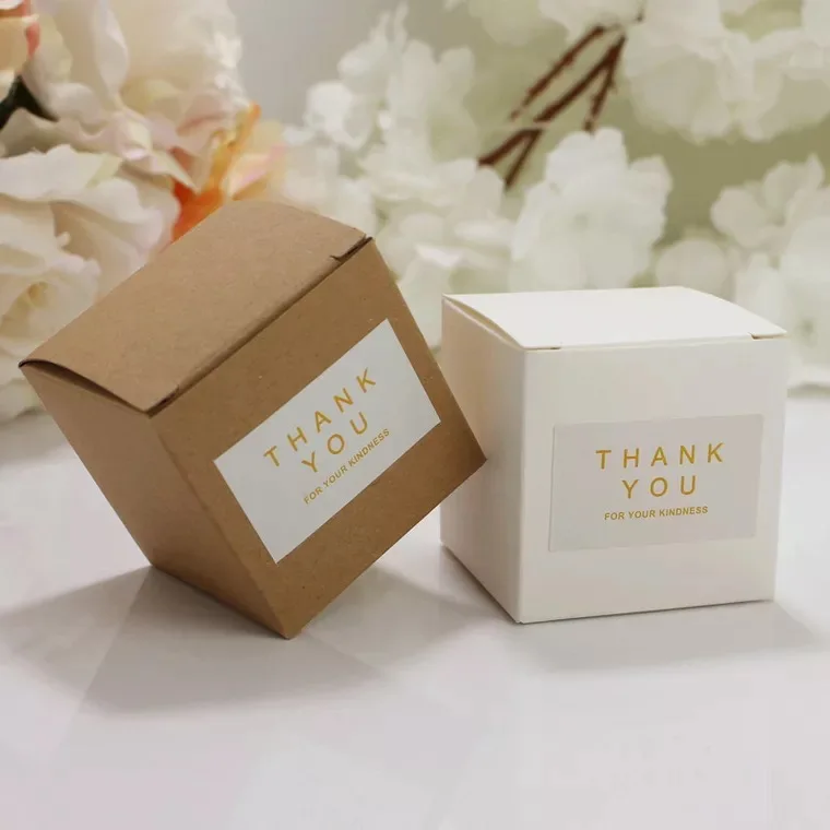100pcs Kraft Paper Square Candy Box With thank you tag Sticker Rustic Wedding Favors Bag Party Gift Boxes | Дом и сад