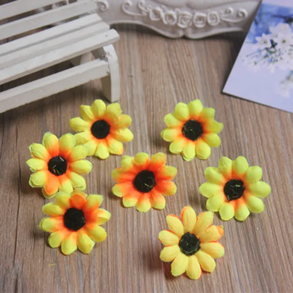 Yellow and black cor Искусственный Шелковый Подсолнух головы 4,0 см украшение для свадьбы лоза 20 шт./лот двор дома/свадебный автомобиль/корзина - Цвет: Yellow and black cor