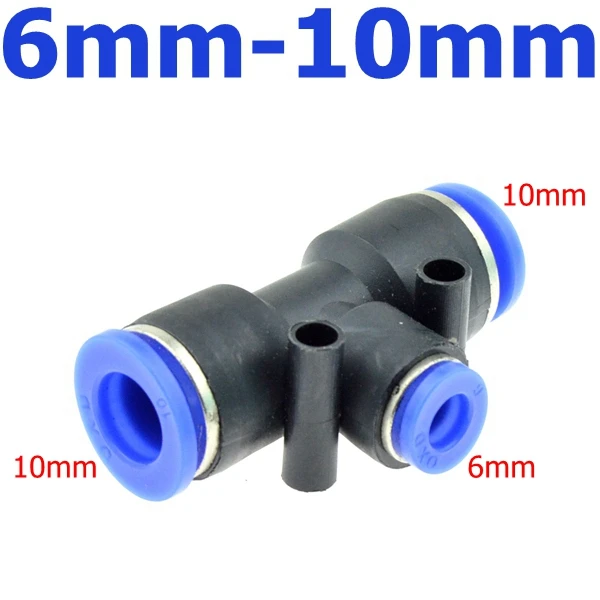 6mm-10mm 3 способа Т-образный Тройник Пневматический 10 мм 8 мм 12 мм 6 мм 4 мм 16 мм OD шланг трубка нажимной воздушный газовый фитинг Быстрый Фитинги соединитель адаптеры - Цвет: 6mm-10mm