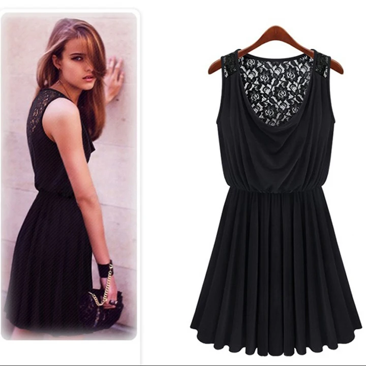 Lace Pleated Sleeveless O Neck Back Hollow Out Sexy Fashion Women Summer Dress 2014 | Женская одежда