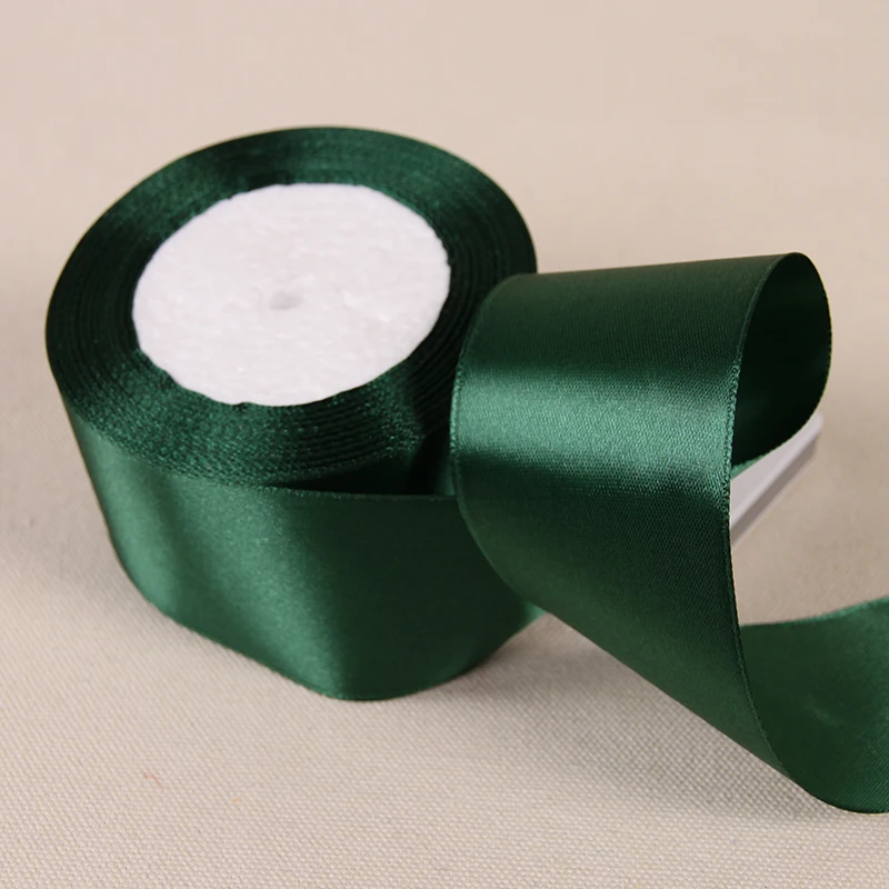 25 Yards Dark Green Silk Satin Ribbon Wedding Party Home Decoration Gift Apparel Sewing Fabric Bow Material DIY Hair Accessories images - 6