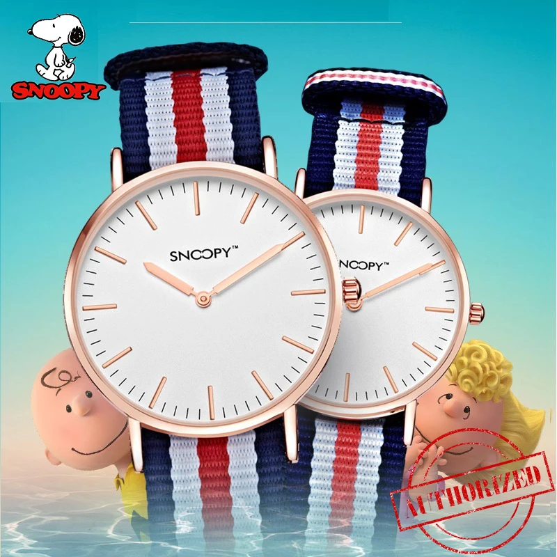 Топ бренд SNOOPY Классический Полосатый нейлоновый ремешок унисекс Женские Часы