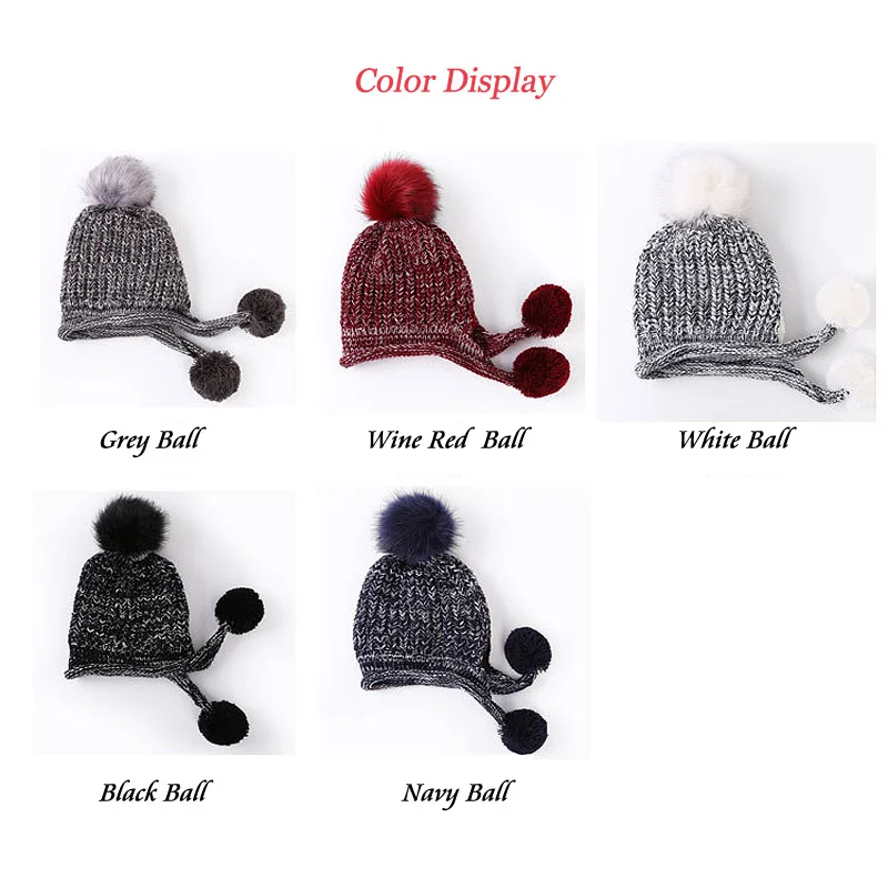 

Pompom Ball Women Knitted Beanie Hats Patchwork Color Winter Warm Soft Ladies Caps Lovely Style Type JN03